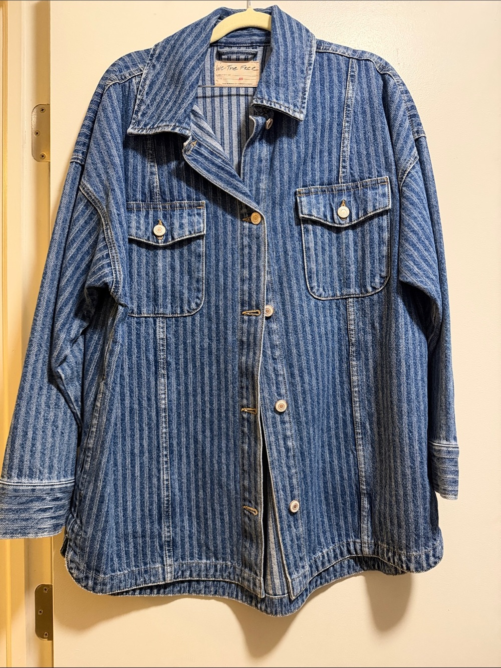 We The Free Striped Blue Denim Jacket